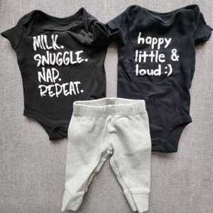 Baby boy bundle 2 short sleeve onesie bodysuits and 1 pants